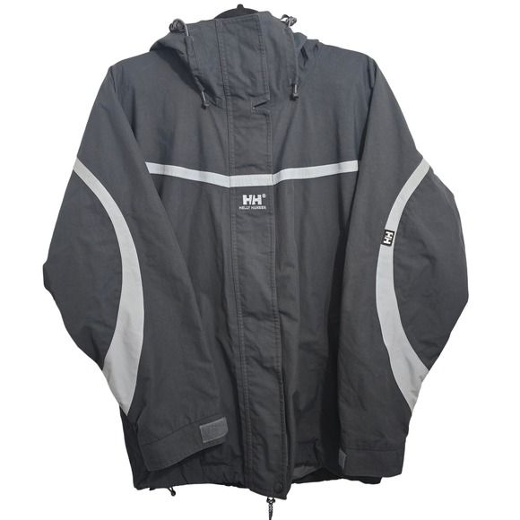 Helly Hansen Helly Tech Jacket Mens XL Grey Hooded Reflective Rain Windbreaker